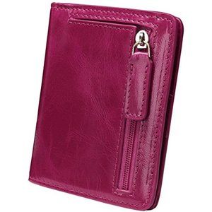 SMALL PURPLE LEATHER CARD AND CASH BIFOLD WALLET